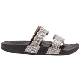 Ideal Shoes Damenhausschuhe mit Zirkonia grau