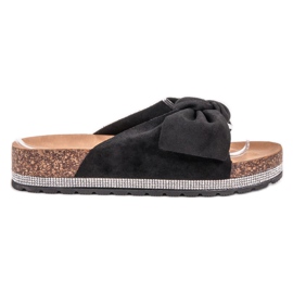 SHELOVET Wildlederhausschuhe mit Kristallen schwarz