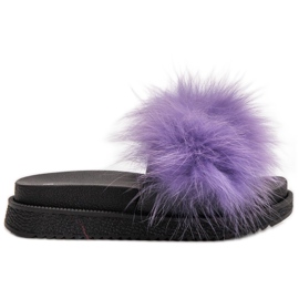 SHELOVET Hausschuhe mit Fell lila