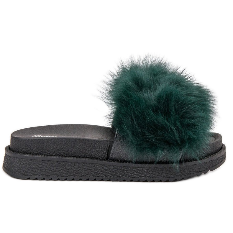 SHELOVET Hausschuhe mit Fell grün