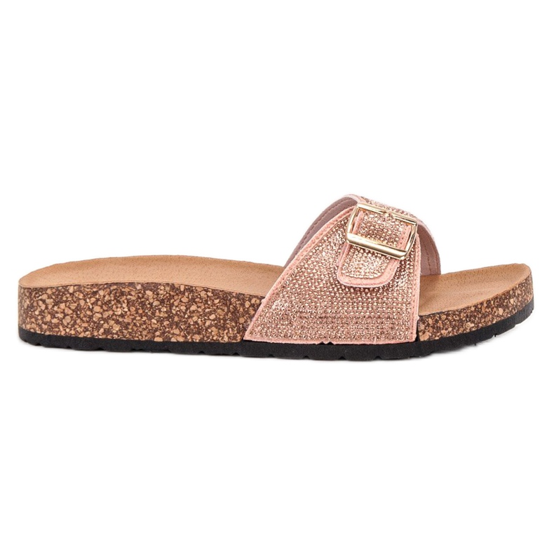 Marquiz Glänzende Hausschuhe mit Schnalle rosa