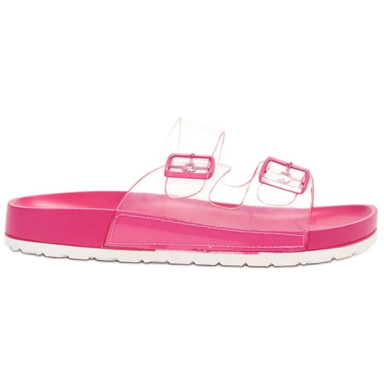 Ideal Shoes Transparente Hausschuhe mit Schnalle rosa