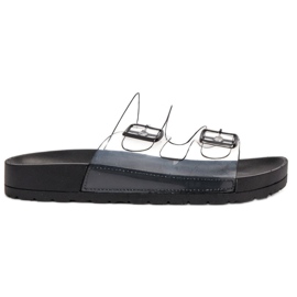 Ideal Shoes Transparente Hausschuhe mit Schnalle schwarz