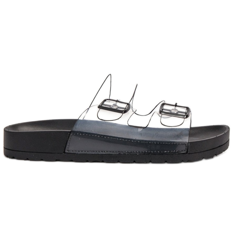 Ideal Shoes Transparente Hausschuhe mit Schnalle schwarz