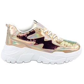 SHELOVET Goldene Sneaker mit Pailletten