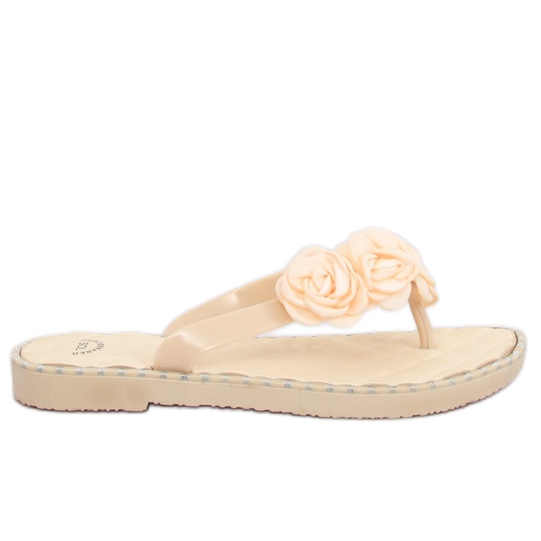 Beige Flip-Flops mit Blumen YJL-1818 Beż