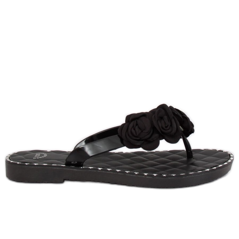 Schwarze Flip-Flops mit Blumen YJL-1818 Schwarz