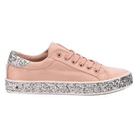 SHELOVET Sneakers mit Glitzersohle rosa grau