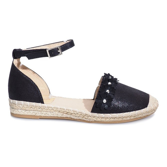 Schwarze Espadrilles mit Favara-Blumen