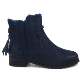 Warme Stiefel Jodhpurstiefel Pelz W156 Navy marineblau