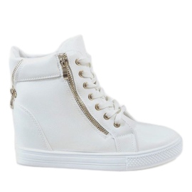 Weiße Sneaker auf Keilabsatz mit goldenem Schieber DD477-2