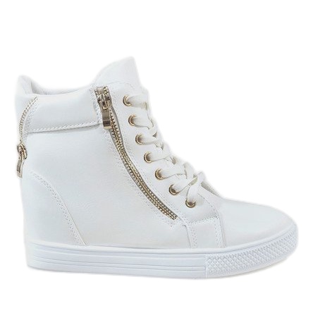 Weiße Sneaker auf Keilabsatz mit goldenem Schieber DD477-2