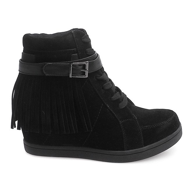 Wildleder Sneakers Boho Fringe 2030 Schwarz