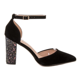 Weide Pumps mit Glitzerabsatz schwarz