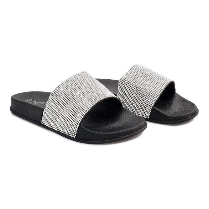 Glänzende Hausschuhe mit Pailletten SL-32 Schwarz grau