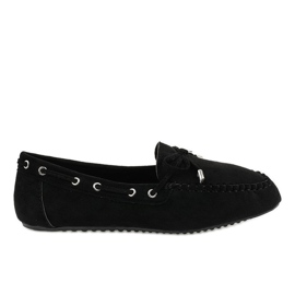 Schwarze Mokassins Ballerinas mit Schleife XW9100