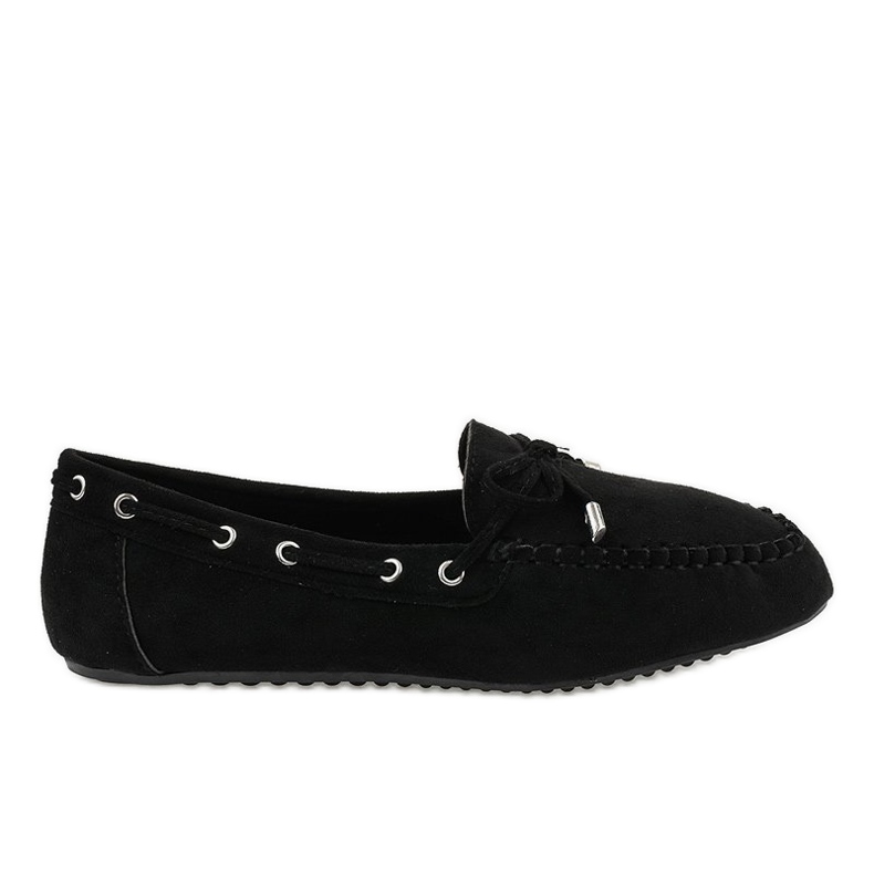 Schwarze Mokassins Ballerinas mit Schleife XW9100
