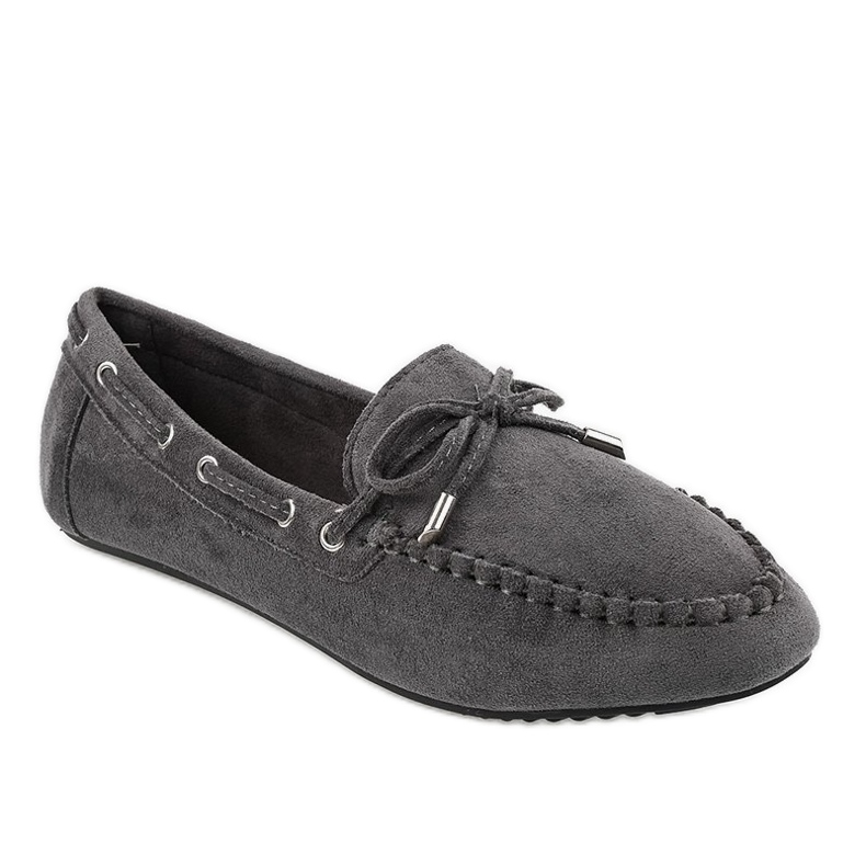 Graue Mokassins Ballerinas mit Schleife XW9100
