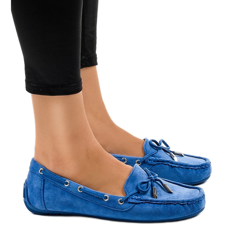 Blaue Loafer Ballerinas mit Schleife F03-3