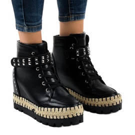 Schwarze Damen Trapper Stiefeletten AJ-547