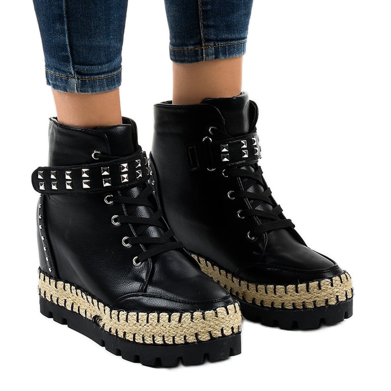 Schwarze Damen Trapper Stiefeletten AJ-547