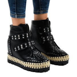 Schwarze Damen Trapper Stiefeletten AJ-546