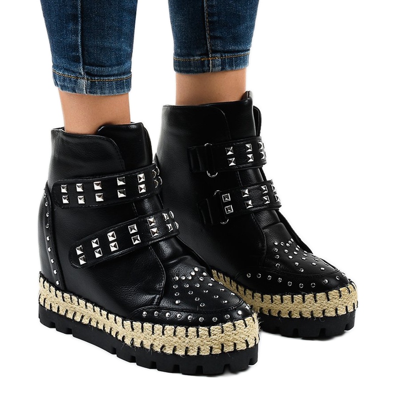 Schwarze Damen Trapper Stiefeletten AJ-546