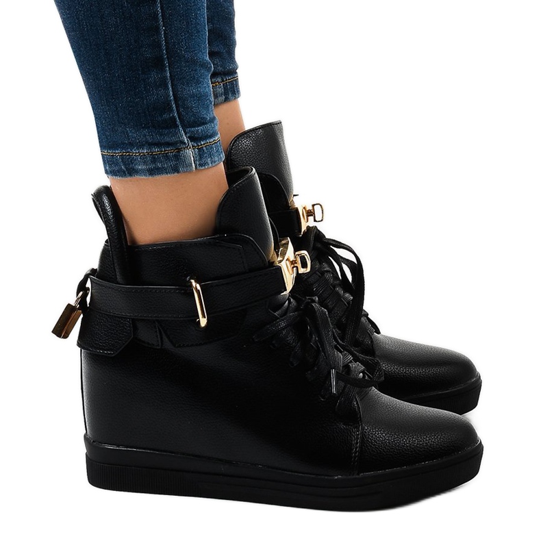 Schwarze Sneaker mit Keilabsatz und H6600A-Schnalle