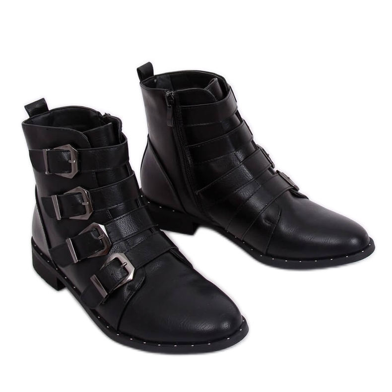 Schwarze Stiefel mit Schnallen, schwarz 688-57 Schwarz
