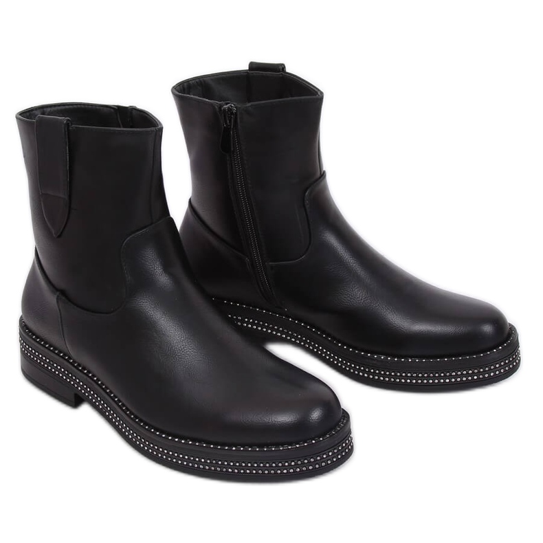 Schwarze flache schwarze Damenstiefel CH1812-1 Schwarz
