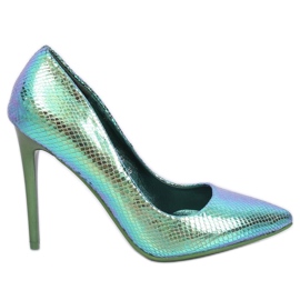 Pumps auf einem Stilettoabsatz holografisch blau und grün NF-52 Blue