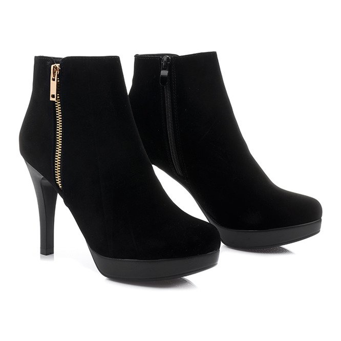 Stiefel mit hohem Absatz J0081-1 Schwarzer Reißverschluss