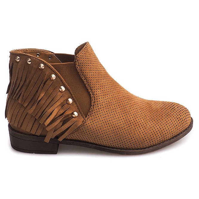 Durchbrochene Boho-Stiefel Fringe 3576 Camel braun