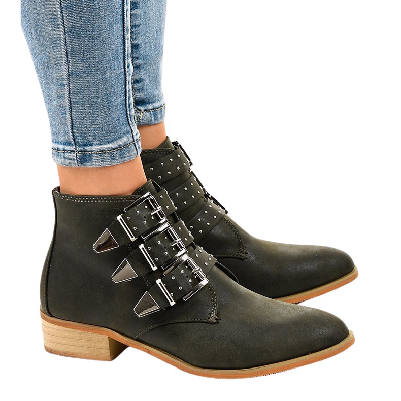 Grüne Stiefel mit A-263 Reißverschlussschnalle