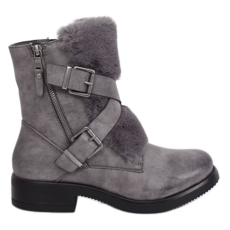 Graue Stiefel mit Fell 1061A-PA Grau