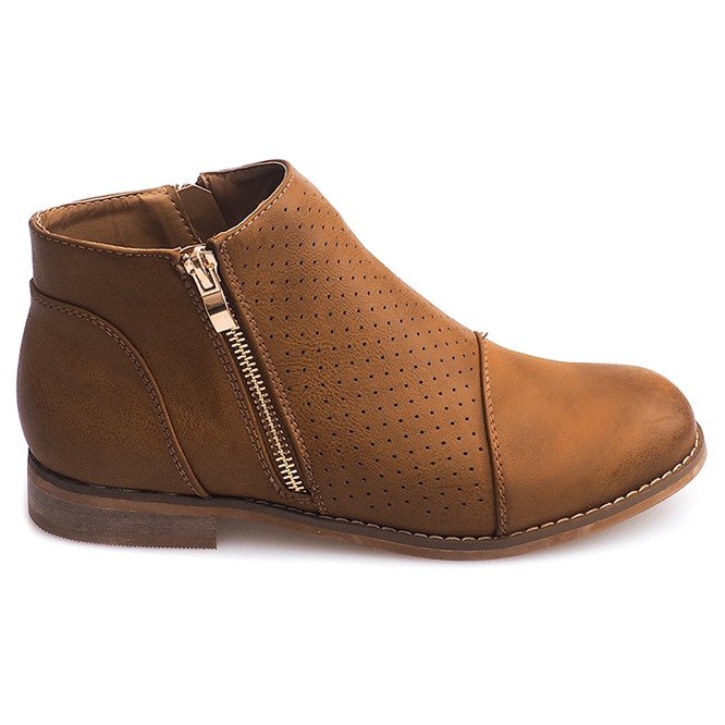 Durchbrochene Stiefel mit Reißverschluss H197 Camel braun