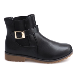 Stiefel mit Gummi und Schnalle Fell E598 Schwarz grün