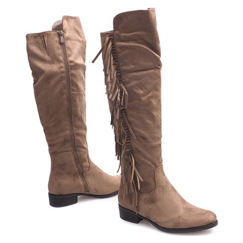 Warme Wildleder Boho Stiefel B13H Khaki mehrfarbig grün