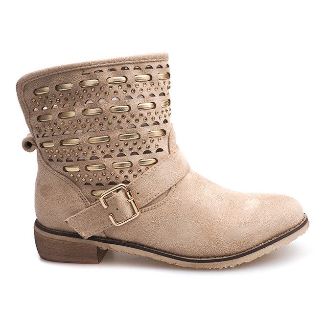 Elegante Stiefel, Schuhe mit Schnalle JN-109 Beige