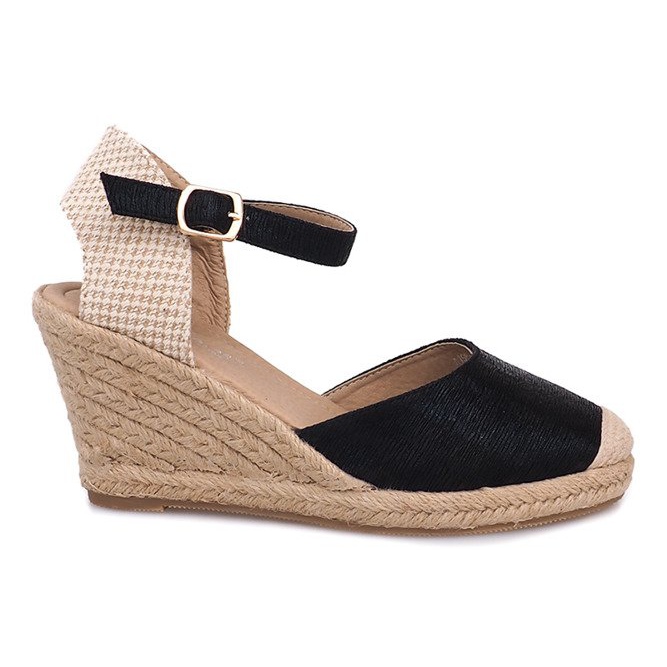 Sandalen Wedges Espadrilles Stiefel A198-3 Schwarz