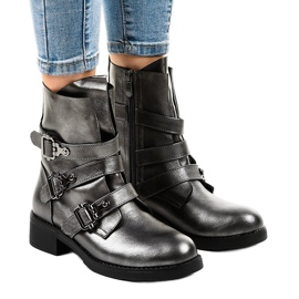 Graue Damenstiefel mit Schnallen HQ1588