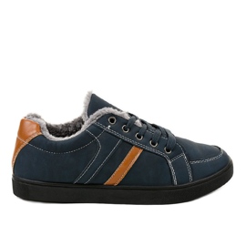 Marineblaue Herren-Sneaker mit Fell E756M-2