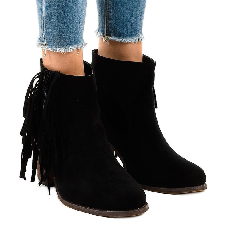 Schwarze Wildleder-Boho-Stiefel am FY8333-Pfosten