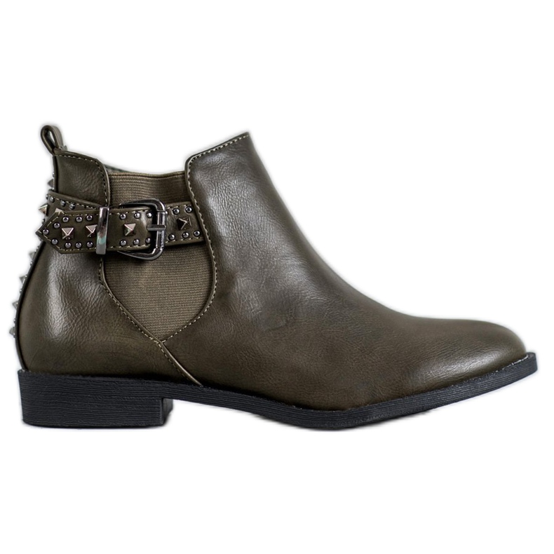 SHELOVET Grüne Chelsea Boots mit Strasssteinen