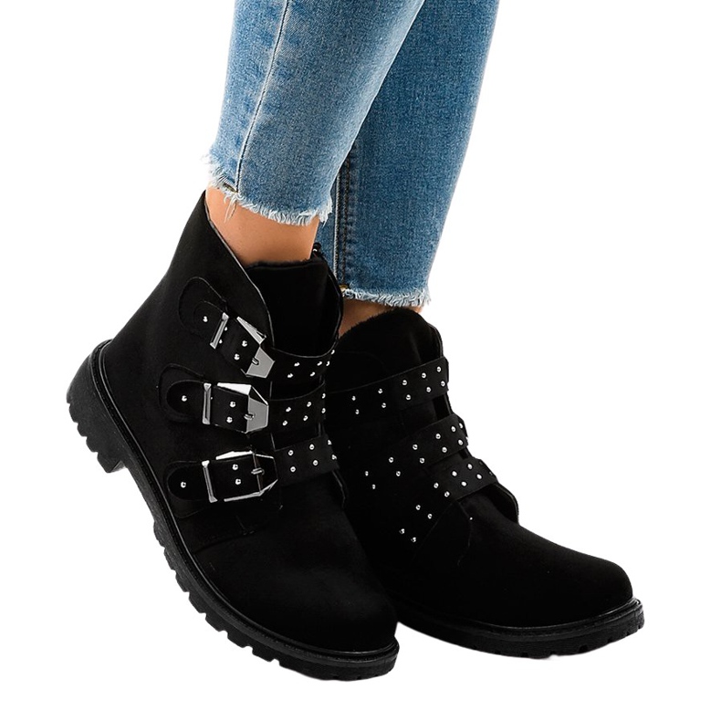 Flache Stiefeletten aus schwarzem Wildleder mit TL95-1-Schnallen