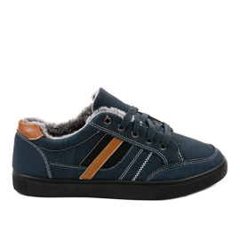 Marineblaue Herren-Sneaker mit Fell E753M-2