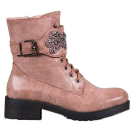 Super Me Schnürstiefel mit Ornament rosa