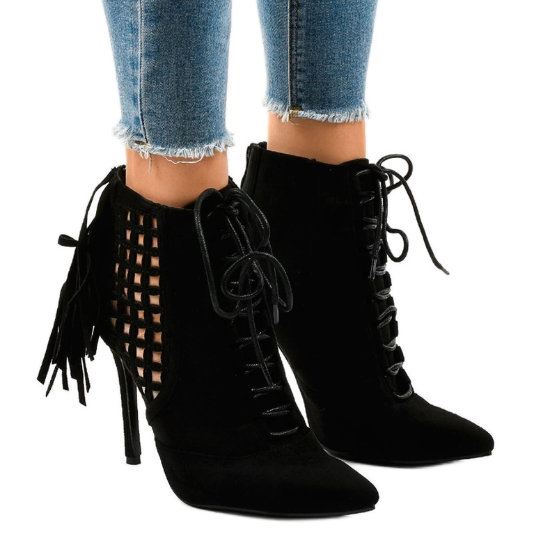 Schwarze, reich verzierte Stiefel 11047-1