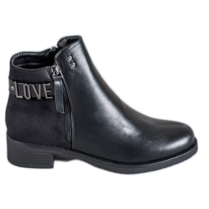Ideal Shoes Schwarze Stiefel auf flachem Absatz