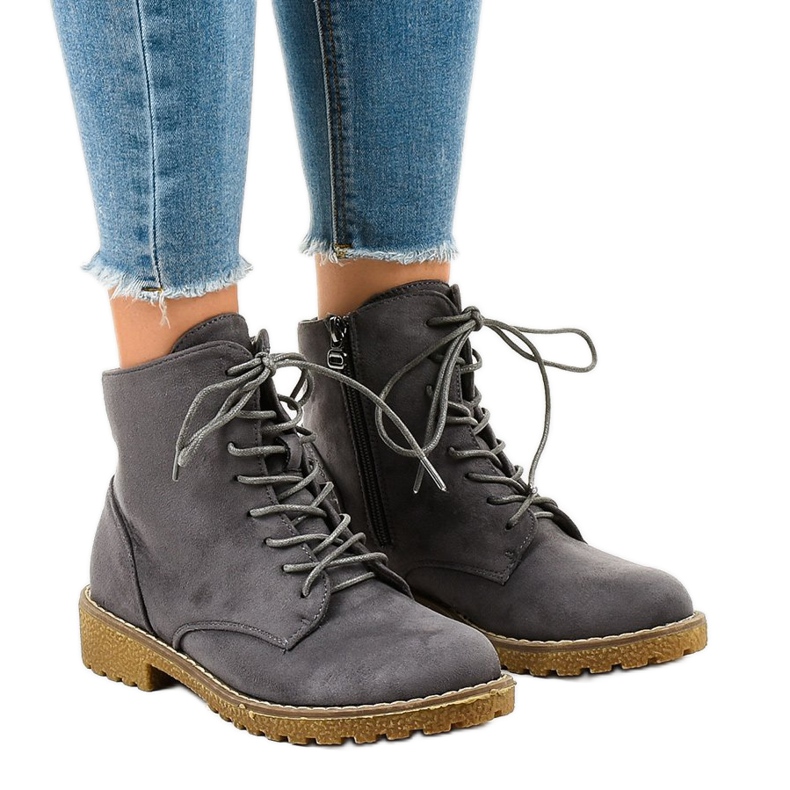 Graue Schnürstiefel aus Wildleder HJ99-103